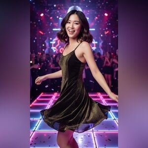 Vintage Breathtaking Black & Gold metallic Dress